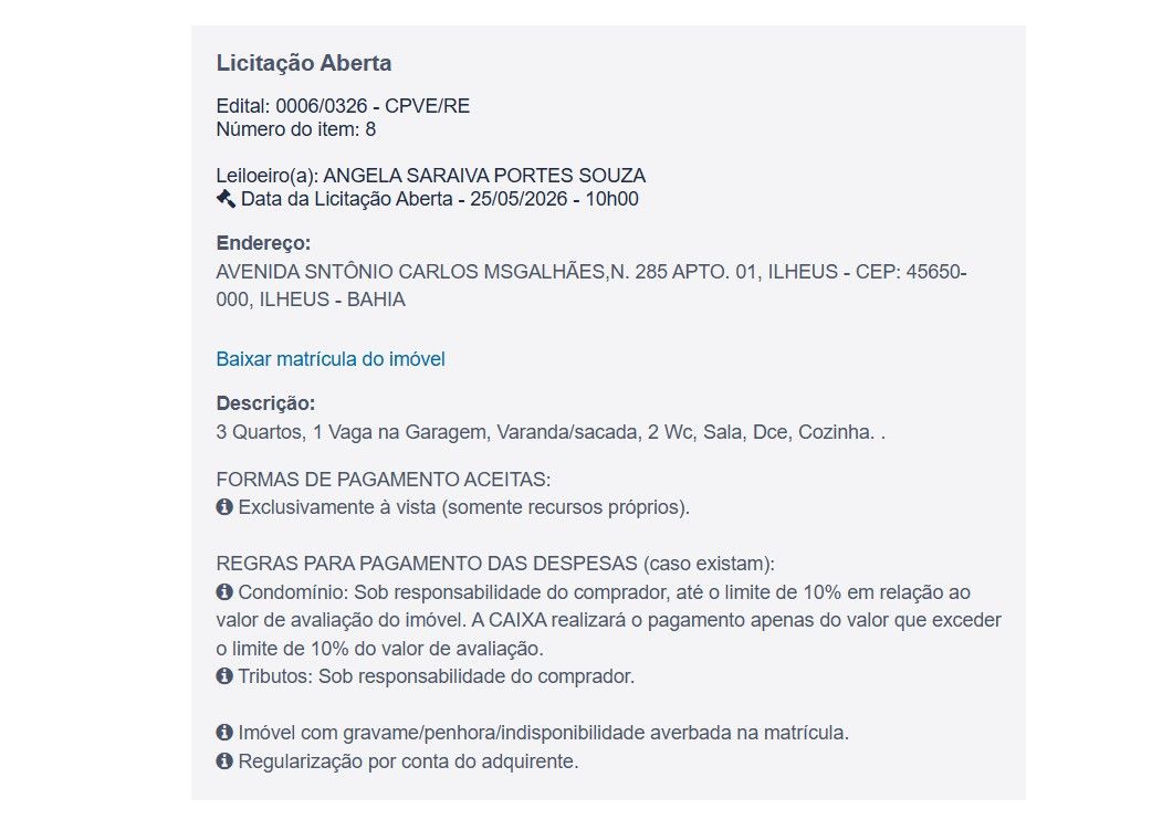Imóvel em leilão