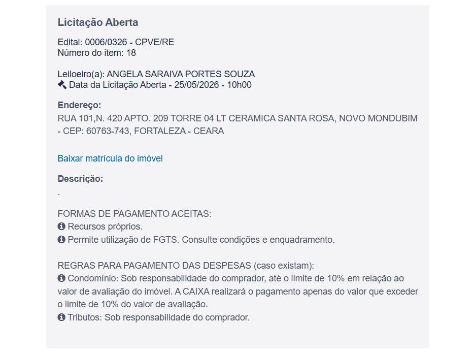Imóvel em leilão