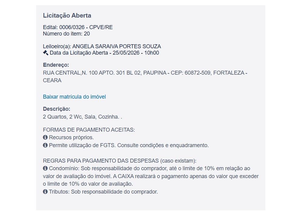 Imóvel em leilão
