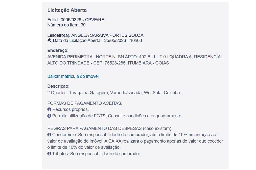 Imóvel em leilão