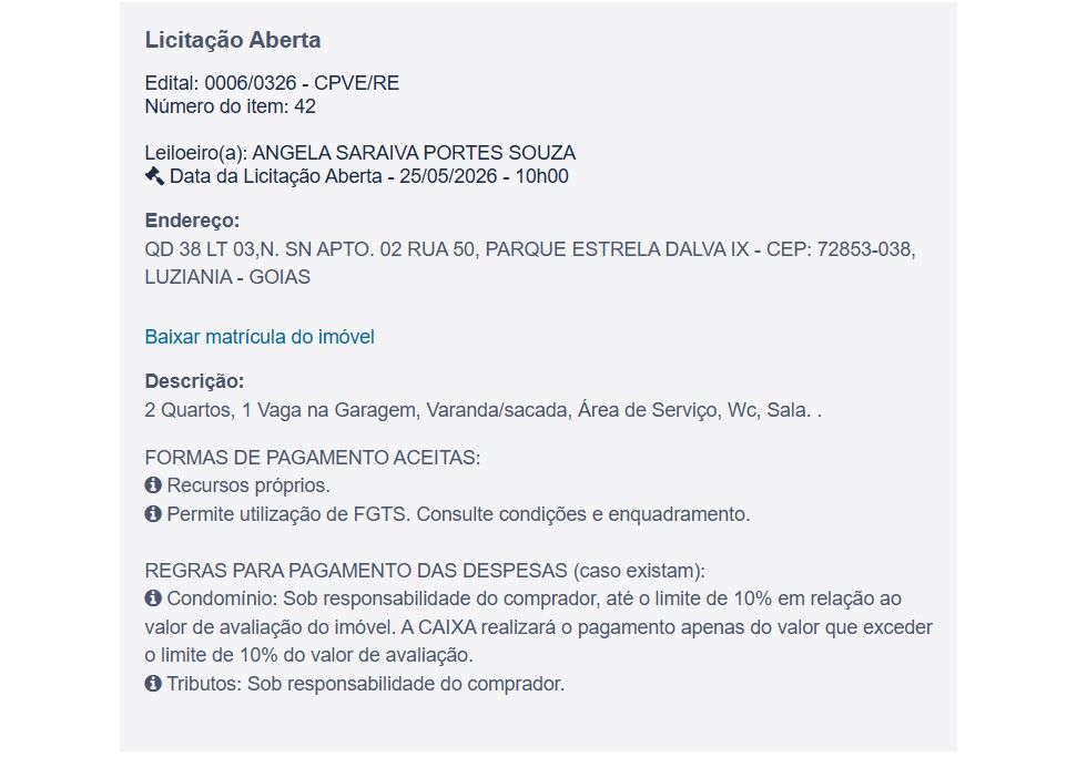 Imóvel em leilão