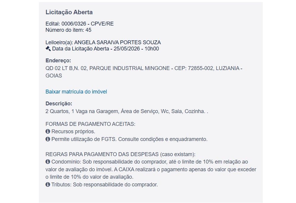 Imóvel em leilão