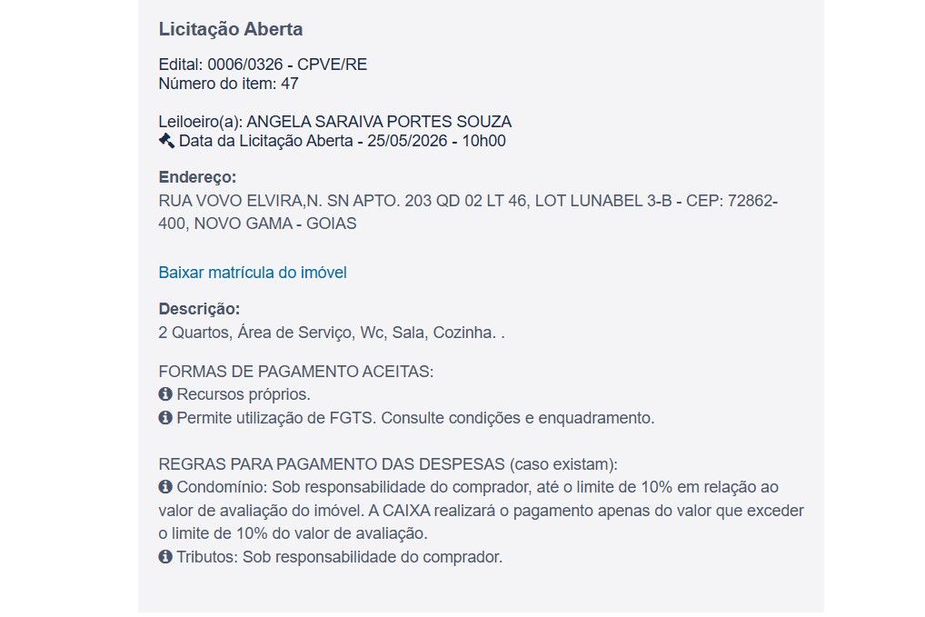 Imóvel em leilão