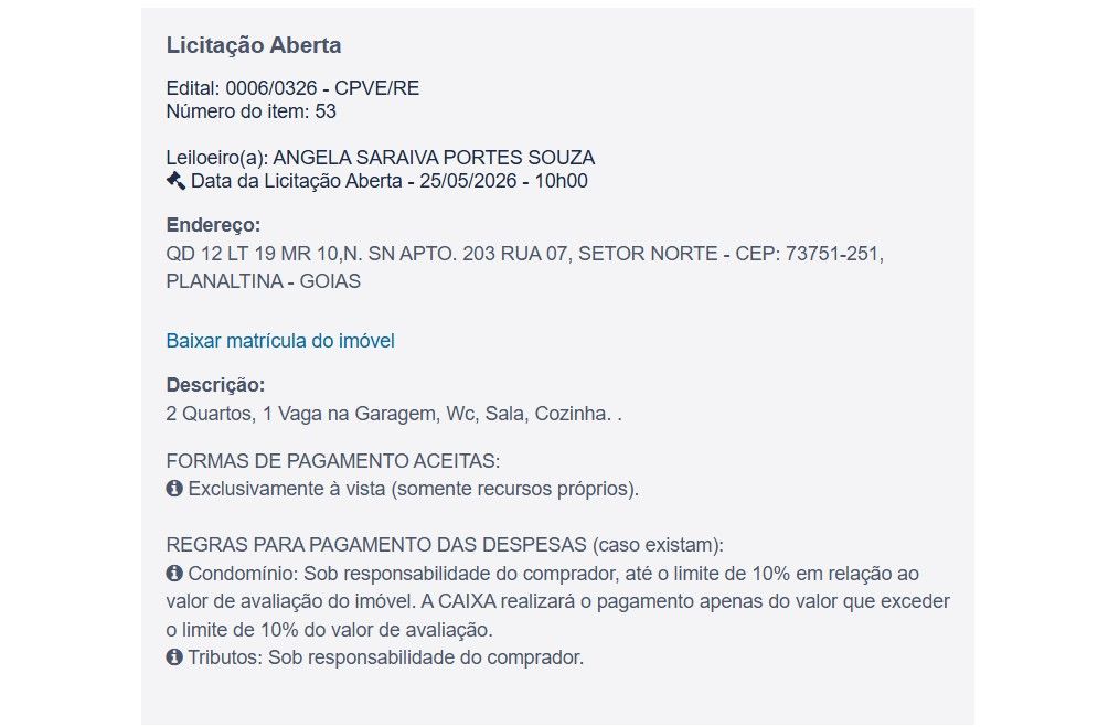 Imóvel em leilão