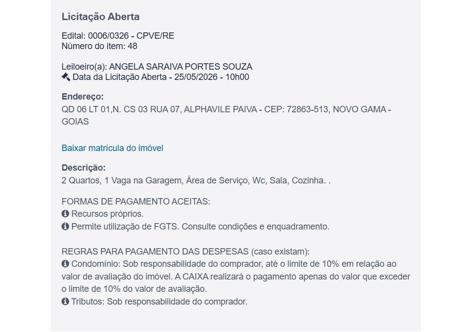 Imóvel em leilão