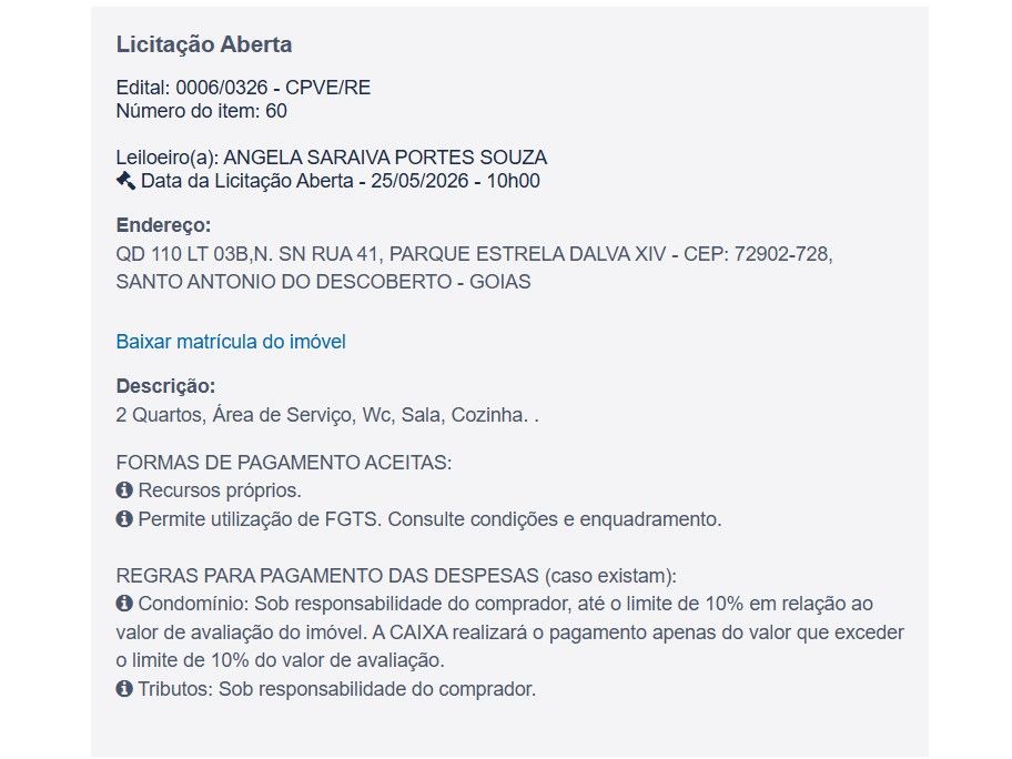 Imóvel em leilão