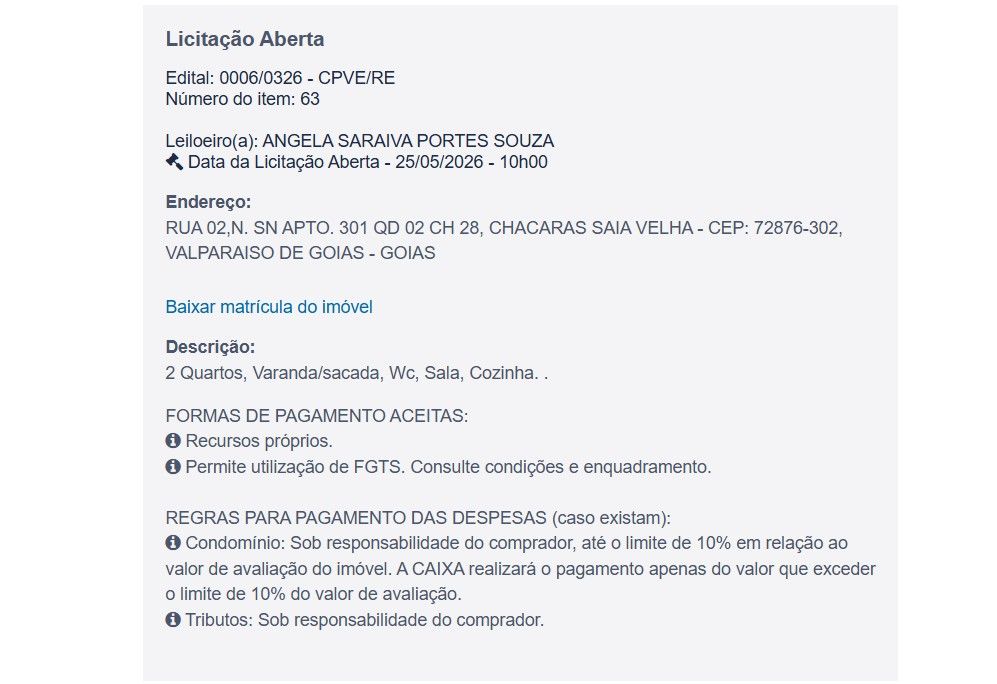 Imóvel em leilão