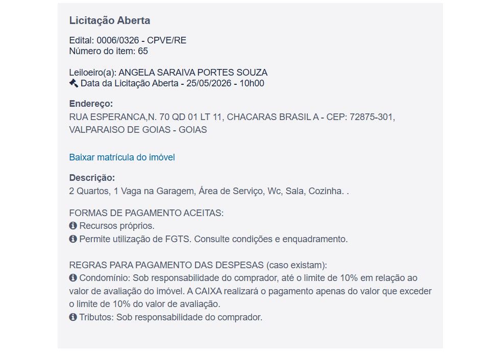 Imóvel em leilão