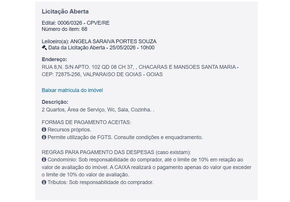 Imóvel em leilão