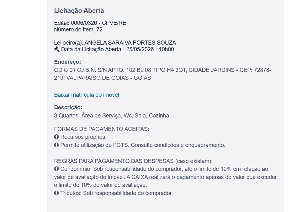 Imóvel em leilão