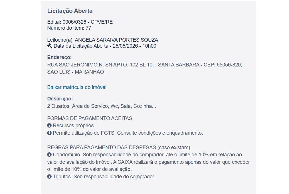 Imóvel em leilão