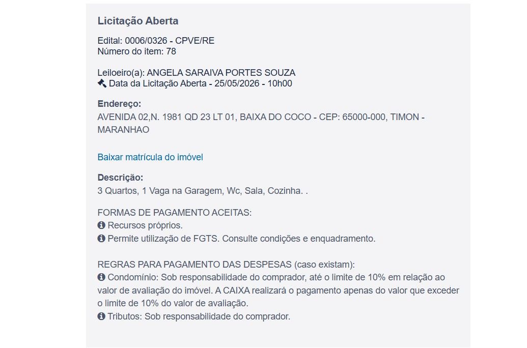 Imóvel em leilão