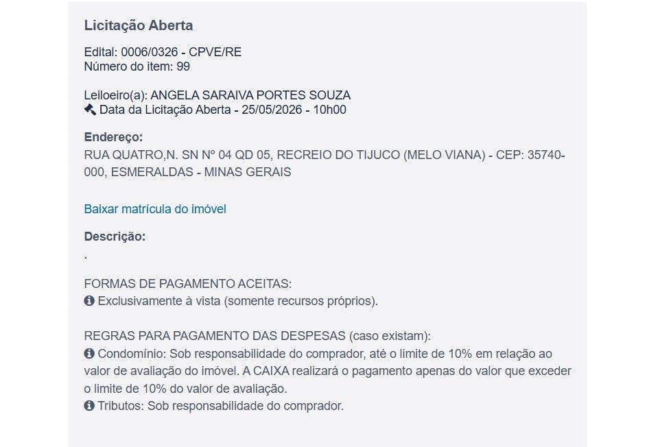 Imóvel em leilão