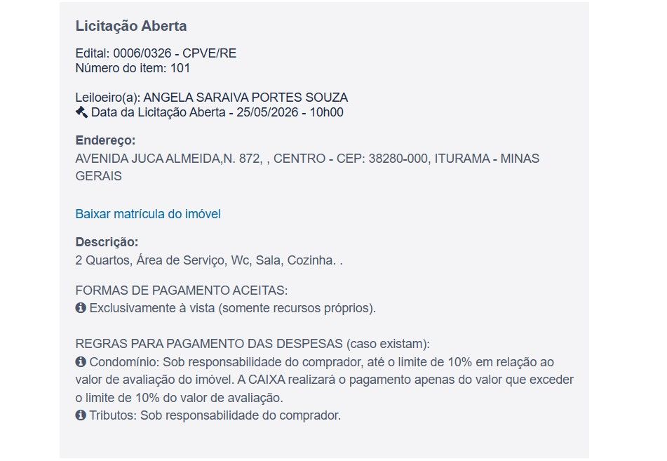 Imóvel em leilão