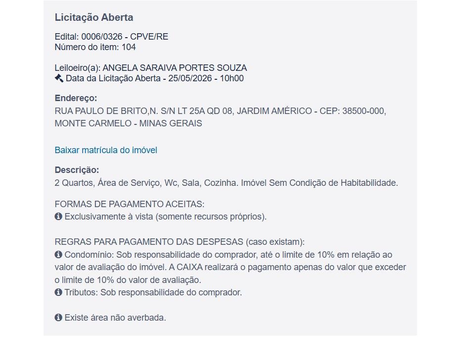 Imóvel em leilão