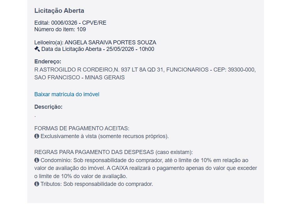 Imóvel em leilão
