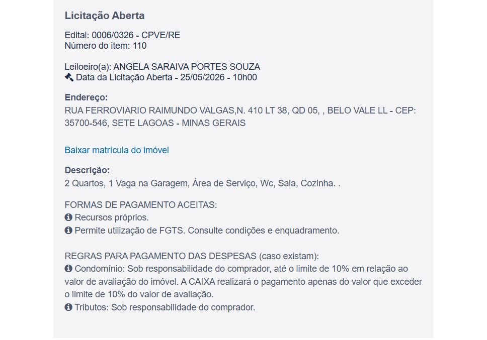 Imóvel em leilão