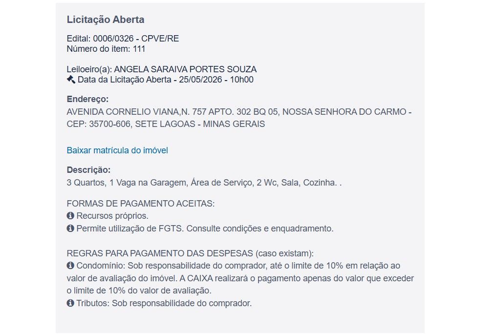Imóvel em leilão
