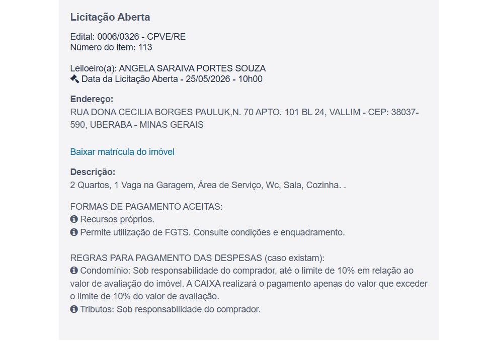 Imóvel em leilão