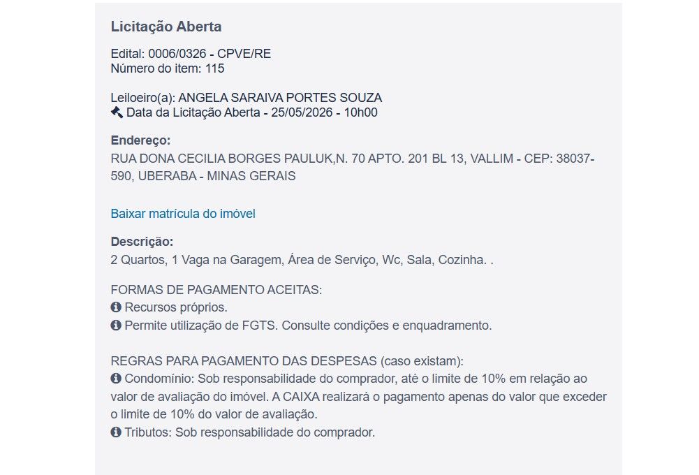 Imóvel em leilão