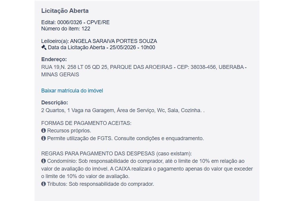 Imóvel em leilão