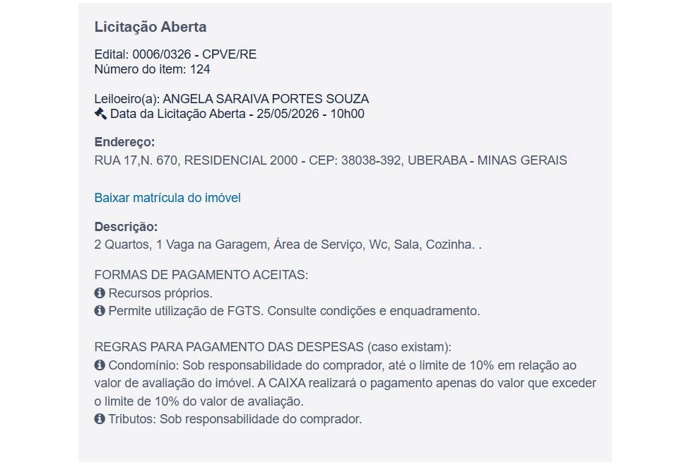 Imóvel em leilão