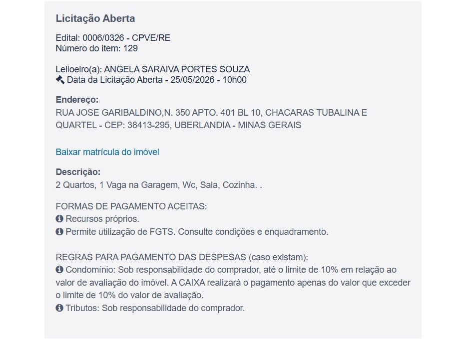 Imóvel em leilão