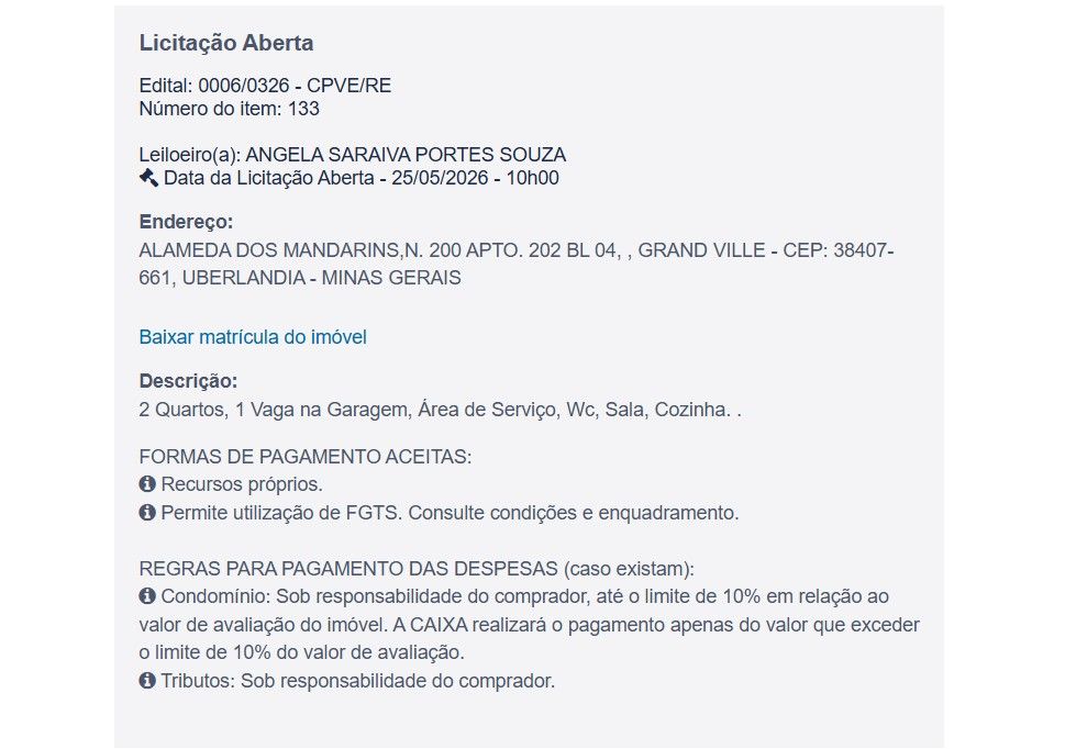 Imóvel em leilão