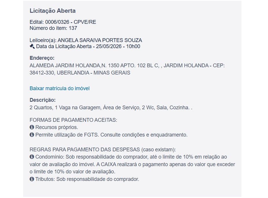 Imóvel em leilão