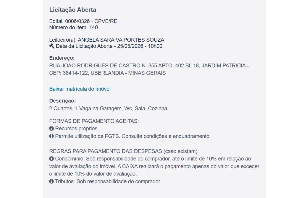 Imóvel em leilão