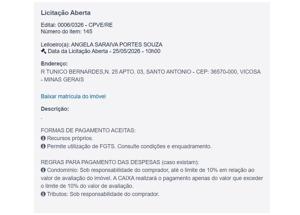 Imóvel em leilão