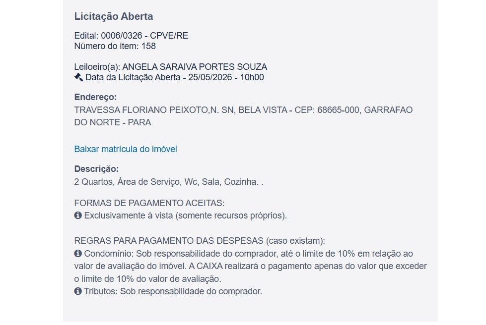 Imóvel em leilão
