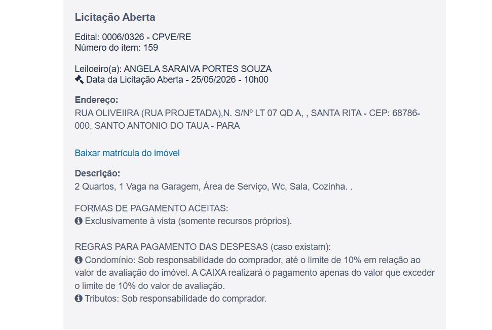 Imóvel em leilão