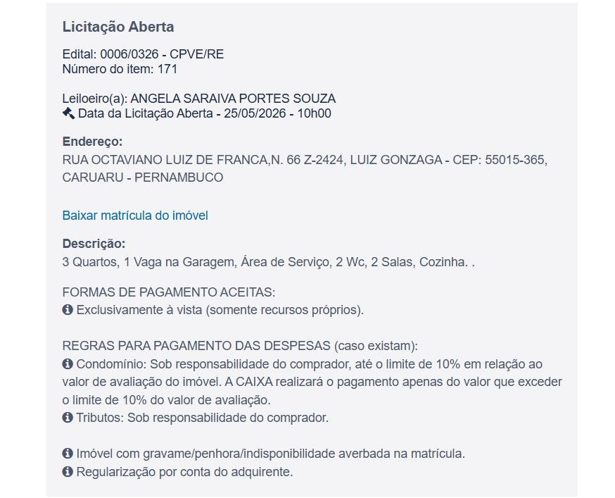 Imóvel em leilão