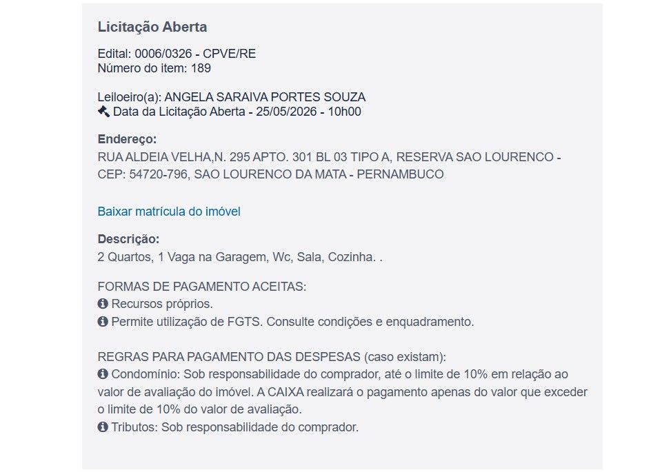 Imóvel em leilão