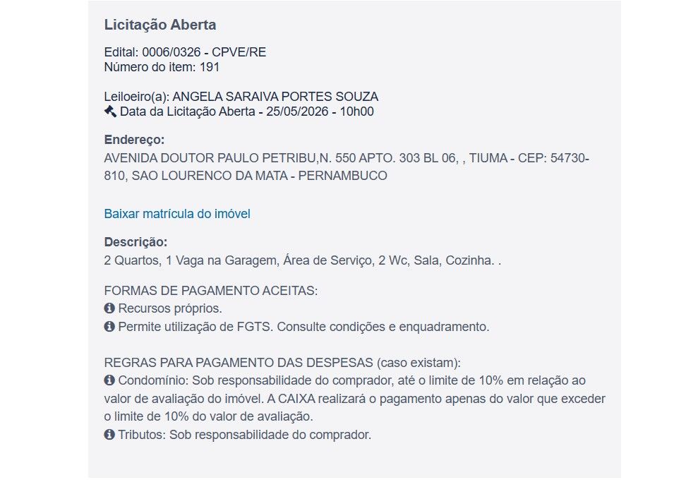 Imóvel em leilão