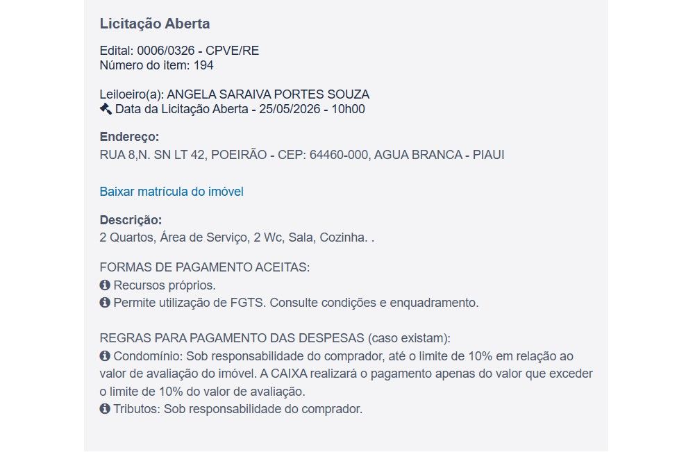Imóvel em leilão