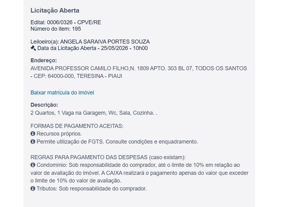 Imóvel em leilão