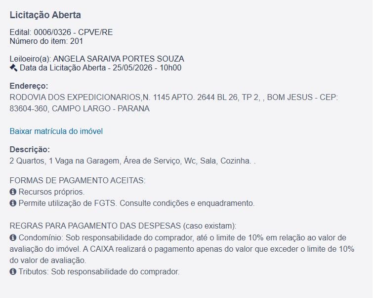 Imóvel em leilão