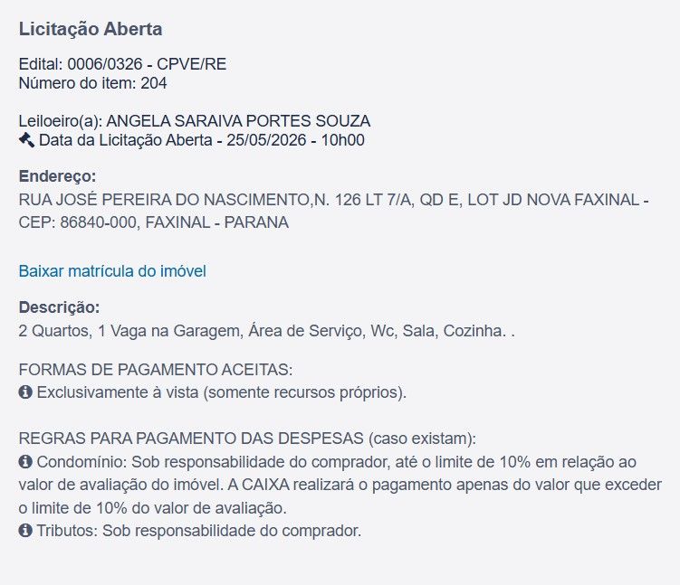 Imóvel em leilão
