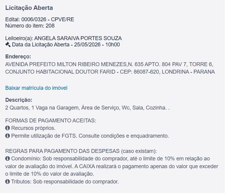 Imóvel em leilão