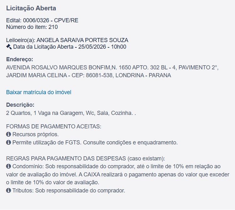 Imóvel em leilão