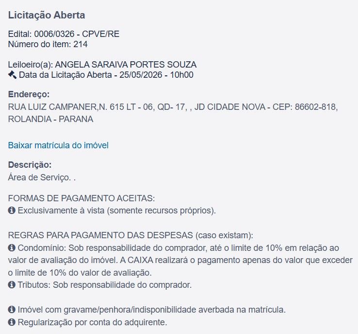 Imóvel em leilão
