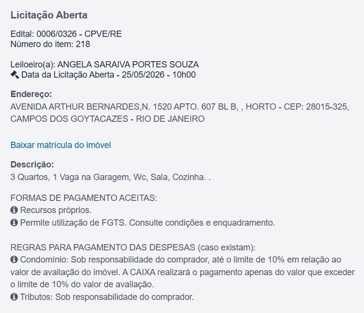 Imóvel em leilão