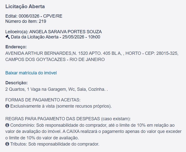 Imóvel em leilão