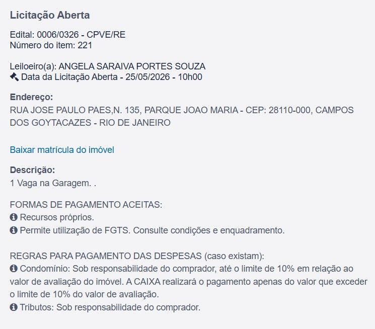 Imóvel em leilão
