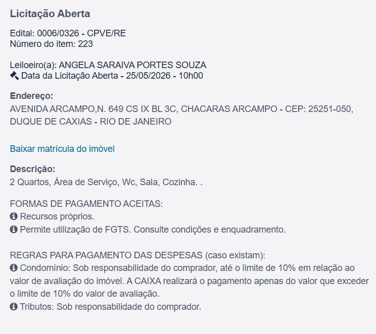 Imóvel em leilão