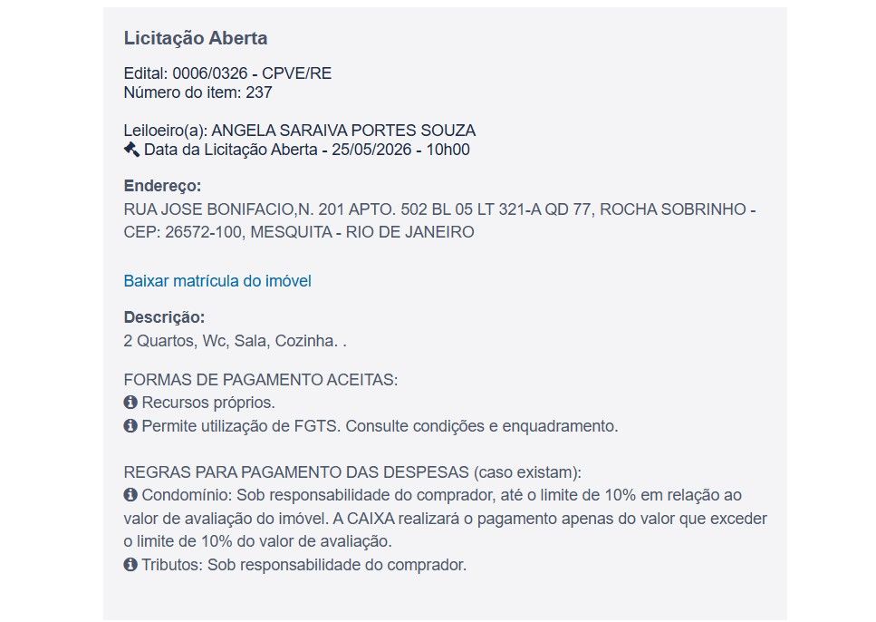 Imóvel em leilão