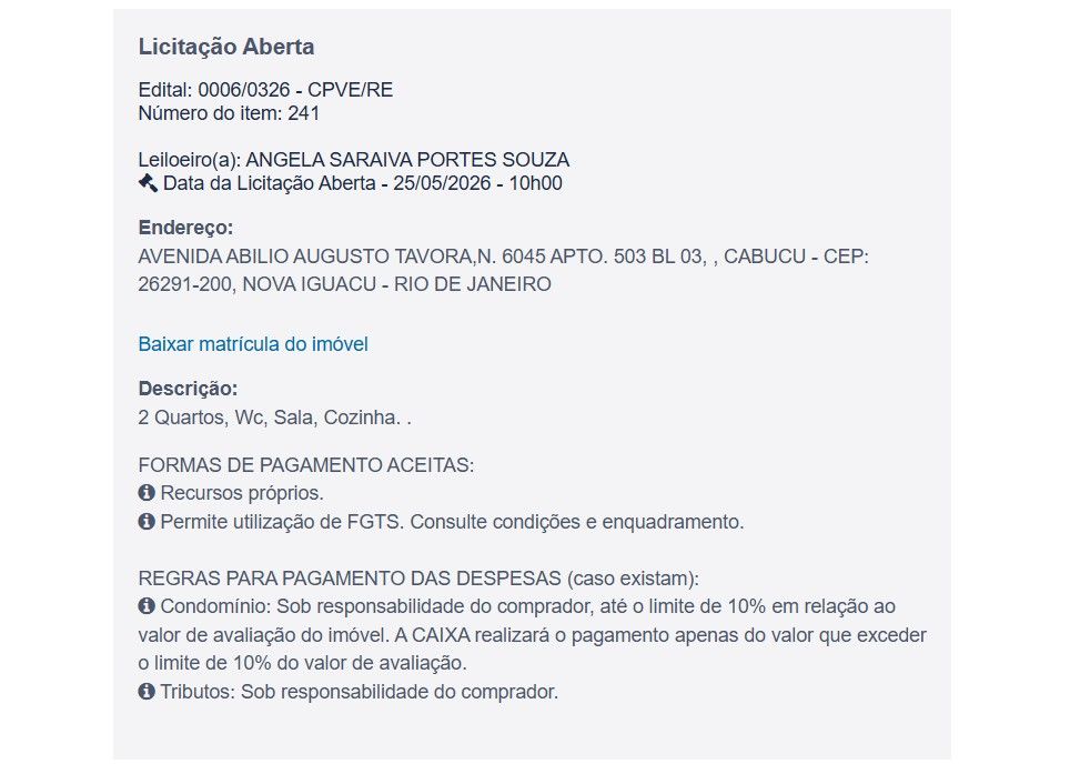 Imóvel em leilão