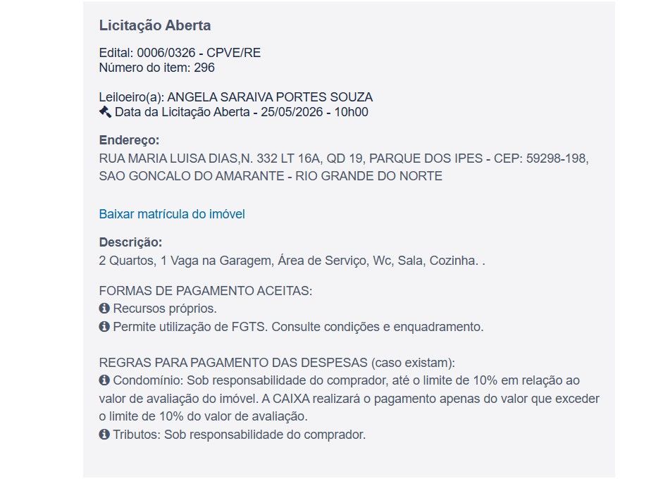 Imóvel em leilão